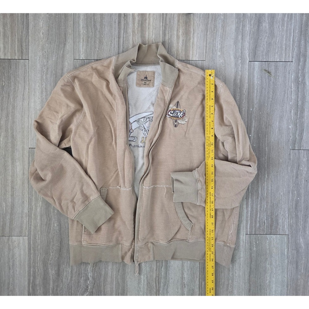 Disney Parks Mens XXL Mickey Surf Festival Vintage Style Zip Sweatshirt Tan